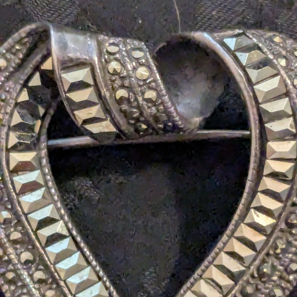 Large Vintage Solid Sterling Silver Marcasite Art… - image 5